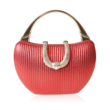 Red Prom Rhinestone Ribbed Handbag