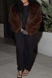 Dark Brown Cardigan Collar Long Sleeve Casual Mink Plush Thick Coat