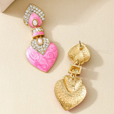 Black Rhinestone Decor Love Heart Diamond Earrings