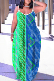 Purple Graphics Print Sleeveless Backless Spaghetti Strap Floor Length Vacation Baggy Sundress Slip Maxi Dress