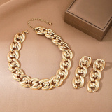 Gold Linked Circle Choker Chains Necklace And Earrings Two Piece Set