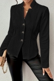 Pink Mandarin Collar Long Sleeve Formal Office Lady Cardigan Blazer Jackets