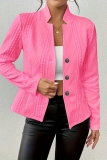 Pink Mandarin Collar Long Sleeve Formal Office Lady Cardigan Blazer Jackets