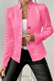 Pink Mandarin Collar Long Sleeve Formal Office Lady Cardigan Blazer Jackets