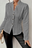 Pink Mandarin Collar Long Sleeve Formal Office Lady Cardigan Blazer Jackets