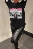 Black Graphics Print O Neck Short Sleeve Casual Oversize T-Shirts