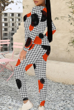 Light Gray Plaid Camouflage Print O Neck Long Sleeve Sweatshirt And Skinny Pants Casual Sportwear Two Pieces Sweatpant Sets