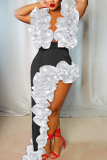Red Backless Sleeveless Deep V Neck Ruffle Trim Throughout Tops And Irregular Maxi Skirt Beach Vacation Two Pieces Dress Sets