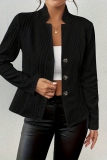 Pink Mandarin Collar Long Sleeve Formal Office Lady Cardigan Blazer Jackets
