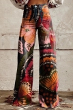 Multicolor Graphics Print Mid Waist Casual Distressed Wide Leg Denim Jeans