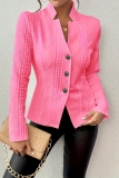 Pink Mandarin Collar Long Sleeve Formal Office Lady Cardigan Blazer Jackets