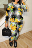 Green Plaid Flowers Tiger Stripes Print O Neck Long Sleeve Sweatshirt And Skinny Pants Casual Sportwear Two Pieces Sweatpant Sets