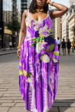 Green Sleeveless Backless Spaghetti Strap Floor Length Casual Outing Plus Size Straight Loose Maxi Slip Dress