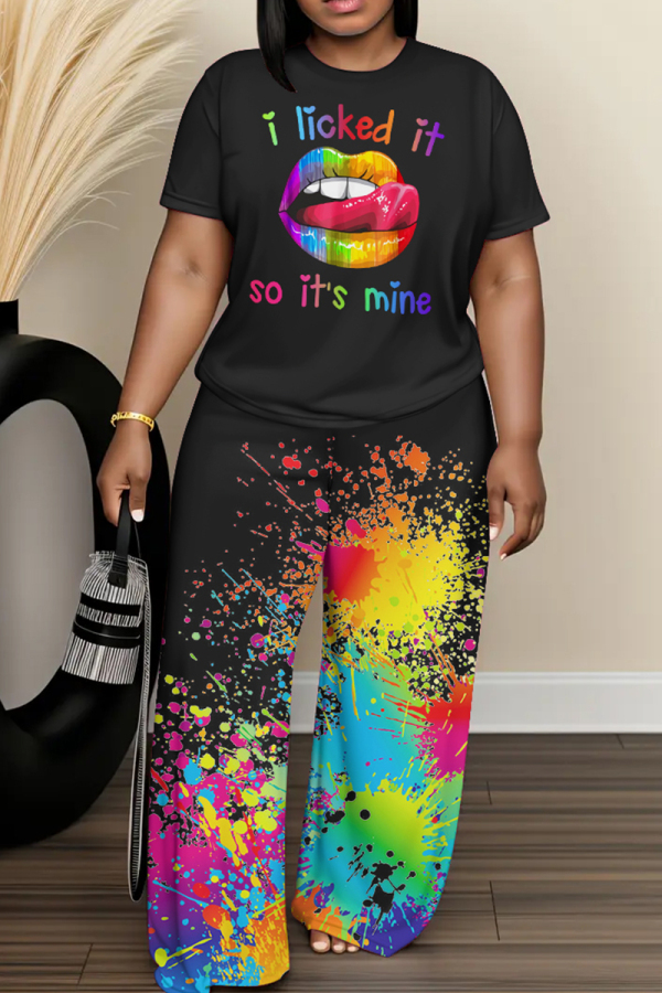 White Graphics Print O Neck Short Sleeve Oversize T-shirt And Wide Leg Pants Casual Two Pieces Trouser Sets