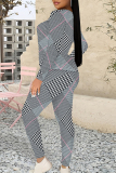 Light Gray Plaid Camouflage Print O Neck Long Sleeve Sweatshirt And Skinny Pants Casual Sportwear Two Pieces Sweatpant Sets