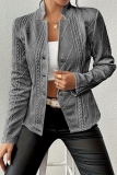 Pink Mandarin Collar Long Sleeve Formal Office Lady Cardigan Blazer Jackets