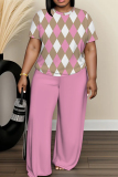 White Blue Graphics Print O Neck Short Sleeve Oversize T-shirt And Wide Leg Pants Casual Two Pieces Trouser Sets