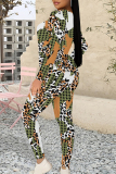 Green Plaid Flowers Tiger Stripes Print O Neck Long Sleeve Sweatshirt And Skinny Pants Casual Sportwear Two Pieces Sweatpant Sets