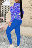 Yellow Geometric Print O Neck Long Sleeve Sweatshirt And Skinny Pants Casual Sportwear Two Pieces Sweatpant Sets