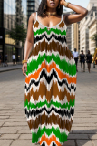 Green Sleeveless Backless Spaghetti Strap Floor Length Casual Outing Plus Size Straight Loose Maxi Slip Dress
