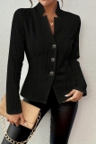 Pink Mandarin Collar Long Sleeve Formal Office Lady Cardigan Blazer Jackets