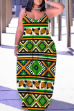 Yellow Sleeveless Backless Spaghetti Strap Floor Length Casual Outing Plus Size Straight Loose Maxi Slip Dress