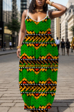 Green Sleeveless Backless Spaghetti Strap Floor Length Casual Outing Plus Size Straight Loose Maxi Slip Dress