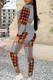 Green Plaid Flowers Tiger Stripes Print O Neck Long Sleeve Sweatshirt And Skinny Pants Casual Sportwear Two Pieces Sweatpant Sets