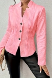 Pink Mandarin Collar Long Sleeve Formal Office Lady Cardigan Blazer Jackets