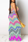 Gradient Plaid Striped Print Sleeveless O Neck Casual Bodycon Maxi Dresses
