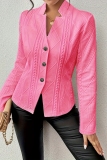 Pink Mandarin Collar Long Sleeve Formal Office Lady Cardigan Blazer Jackets