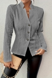 Pink Mandarin Collar Long Sleeve Formal Office Lady Cardigan Blazer Jackets