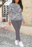 Yellow Geometric Print O Neck Long Sleeve Sweatshirt And Skinny Pants Casual Sportwear Two Pieces Sweatpant Sets