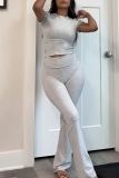 Navy O Neck Short Sleeve Crop T-shirt And Flare Leg Pants Sportwear Casual Two Pieces Jogger Sets