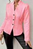 Pink Mandarin Collar Long Sleeve Formal Office Lady Cardigan Blazer Jackets