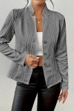 Pink Mandarin Collar Long Sleeve Formal Office Lady Cardigan Blazer Jackets