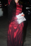 Red Black O Neck Long Sleeve Side Slit Formal Evening Party Prom Maxi Dresses