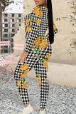 Green Plaid Flowers Tiger Stripes Print O Neck Long Sleeve Sweatshirt And Skinny Pants Casual Sportwear Two Pieces Sweatpant Sets