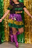 Multicolor Party High Waist Mardi Gras Tiered Tinsel Fringe Skirt