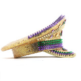 Gold Casual Colorful Beaded Artistic Cap Rhinestone Decor Flat Hat