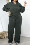 Dark Grey V Neck Long Sleeve Sweatshirt And Wide Leg Pants Sportwear Casual Two Pieces Sweatpant Set