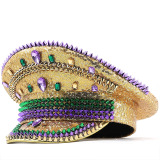 Gold Casual Colorful Beaded Artistic Cap Rhinestone Decor Flat Hat