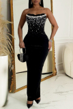 Red Rhinestone Decor Sleeveless Strapless Backless Slit Formal Evening Party Prom Tube Maxi Dresses