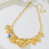Gold Charm Heart Shaped Tassel Blue And White Porcelain Heart Necklaces