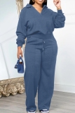 Dark Grey V Neck Long Sleeve Sweatshirt And Wide Leg Pants Sportwear Casual Two Pieces Sweatpant Set