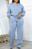 Dark Grey V Neck Long Sleeve Sweatshirt And Wide Leg Pants Sportwear Casual Two Pieces Sweatpant Set