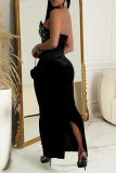 Red Rhinestone Decor Sleeveless Strapless Backless Slit Formal Evening Party Prom Tube Maxi Dresses