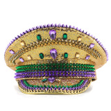 Gold Casual Colorful Beaded Artistic Cap Rhinestone Decor Flat Hat