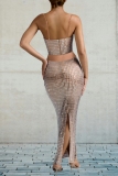 Black Hot Drill Backless Sleeveless Spaghetti Strap Cami Crop Tops And Slit Maxi Skirt Formal Evening Party Prom Two Pieces Dress Sets