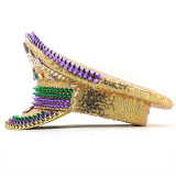 Gold Casual Colorful Beaded Artistic Cap Rhinestone Decor Flat Hat